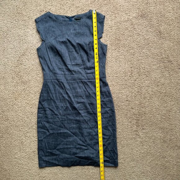 Ann Taylor Dress Womens 4 Petite Linen Blend Back Zip Blue Sleeveless - Picture 7 of 11